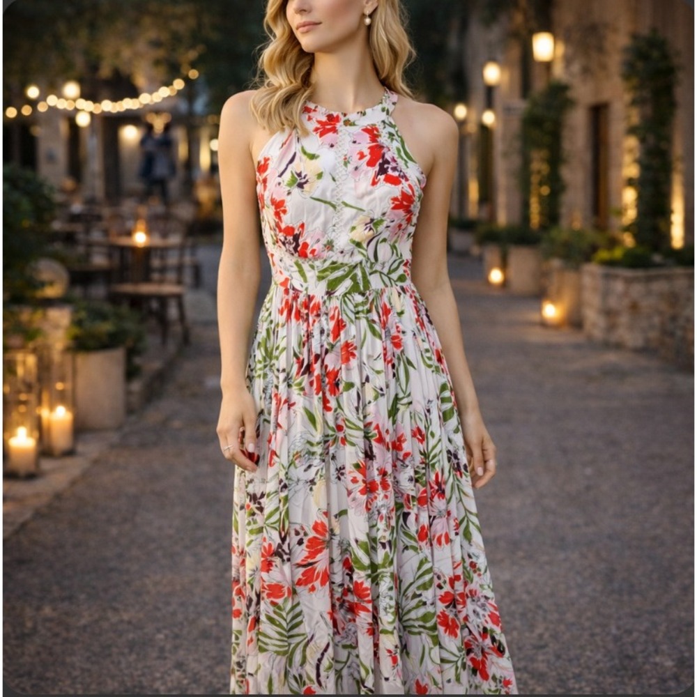 Abel The Label Maxi Dress Small Pink Floral Halter Open Back Beach Cruise‎